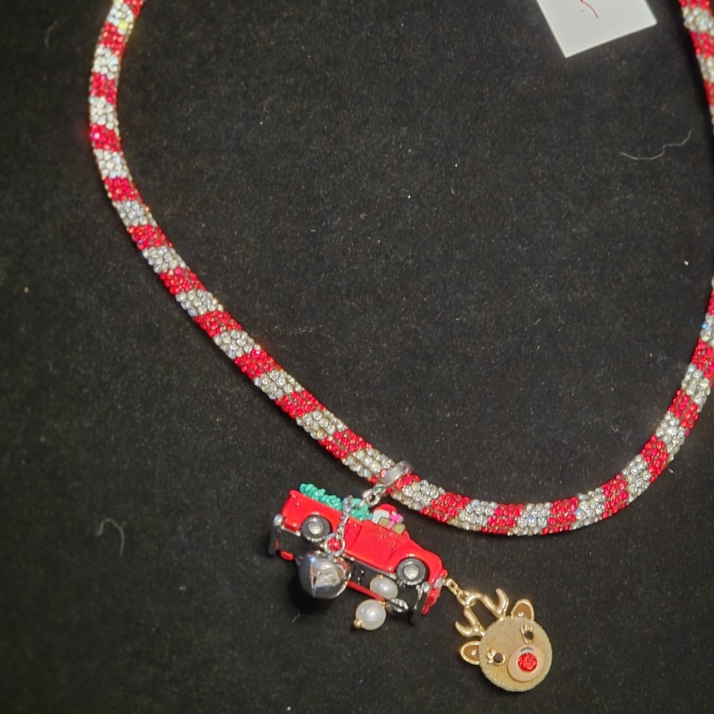 Betsey Johnson Red Truck and Gold Bear Necklace